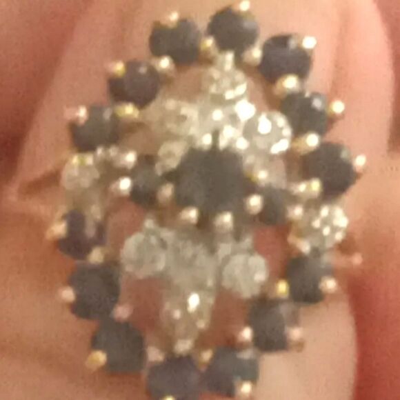 14k marquise shaped diamond and blue sapphire ring size 7 - Picture 4 of 8